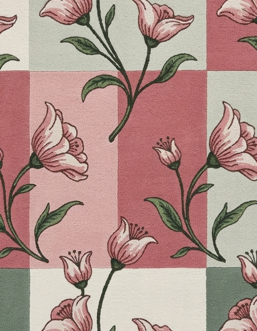 Blossom Checker" Artisan Hand-Tufted Floral Rug
