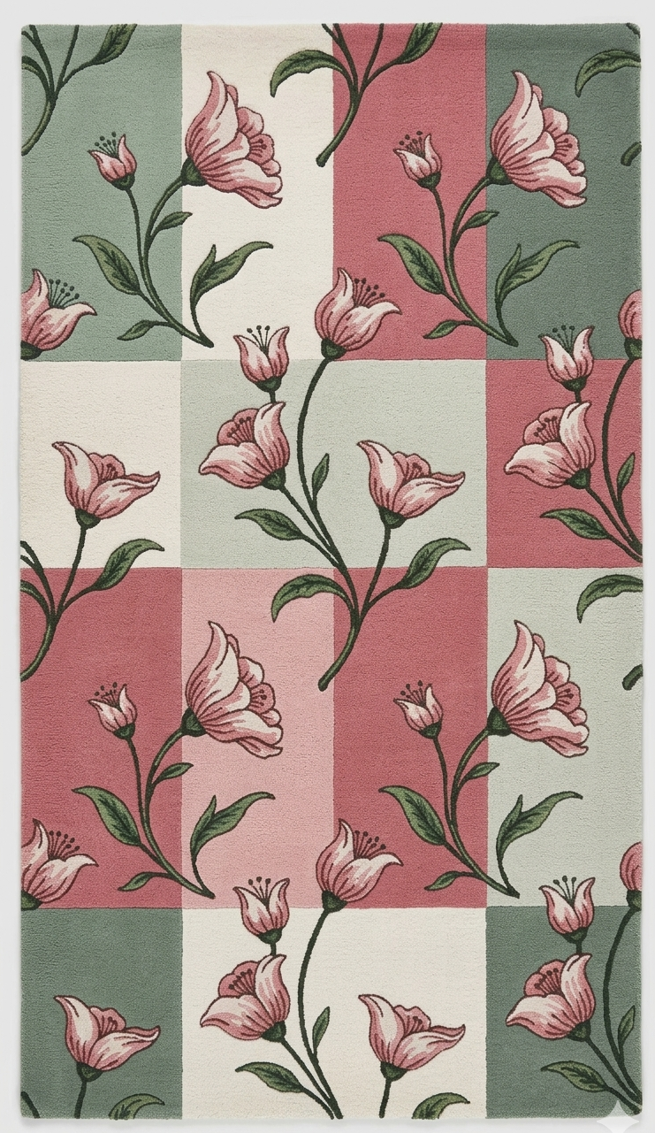 Blossom Checker" Artisan Hand-Tufted Floral Rug