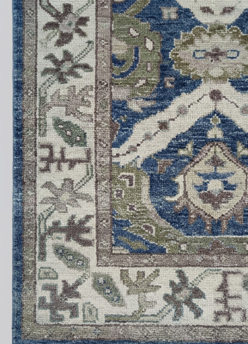 Blue Ivory Vintage Style Area Rug, Hand Knotted Wool Rug, Traditional Floral Carpet, 8x10 Living Room Rug, Custom Size Available