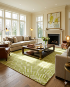 Rug Regalia Hand Tufted Wool Geometric Lattice Pattern Rug, Modern Linear Design, 8x10 ft, Green & Ivory