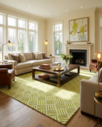Rug Regalia Hand Tufted Wool Geometric Lattice Pattern Rug, Modern Linear Design, 8x10 ft, Green & Ivory