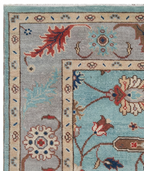 Blue Oushak Rug 8x10 Hand Knotted Wool Turkish Rug, Vintage Floral Area Rug, Light Blue Living Room Rug, Custom Size Rug