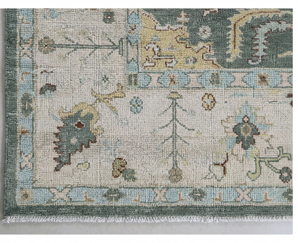 Blue Ivory Oushak Style Rug, Hand Knotted Wool Area Rug, Vintage Turkish Inspired Carpet, Living Room Rug 8x10, Custom Size Available