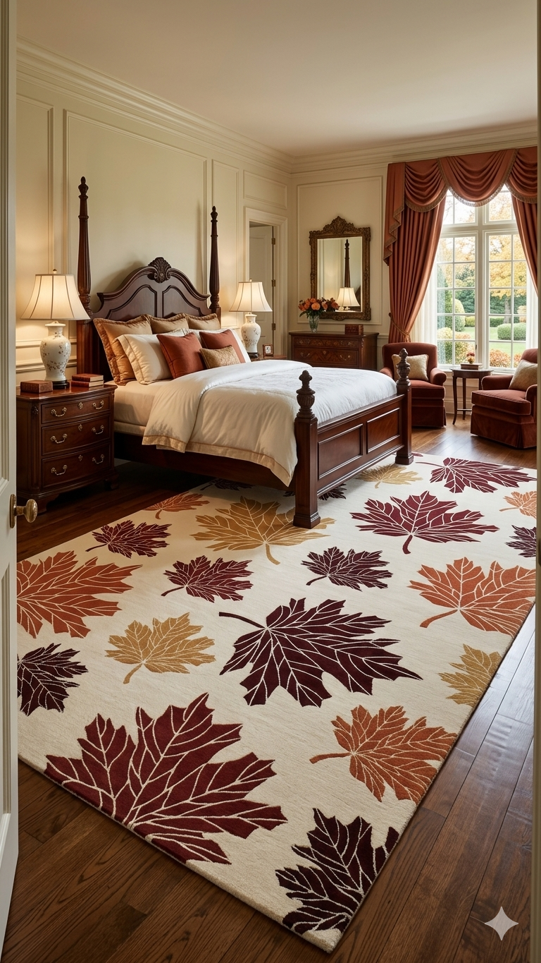 Autumn Leaves Hand Tufted Rug – Warm Fall Maple Leaf Design | Ivory Base Modern Nature-Inspired Area Rug
