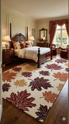 Autumn Leaves Hand Tufted Rug – Warm Fall Maple Leaf Design | Ivory Base Modern Nature-Inspired Area Rug
