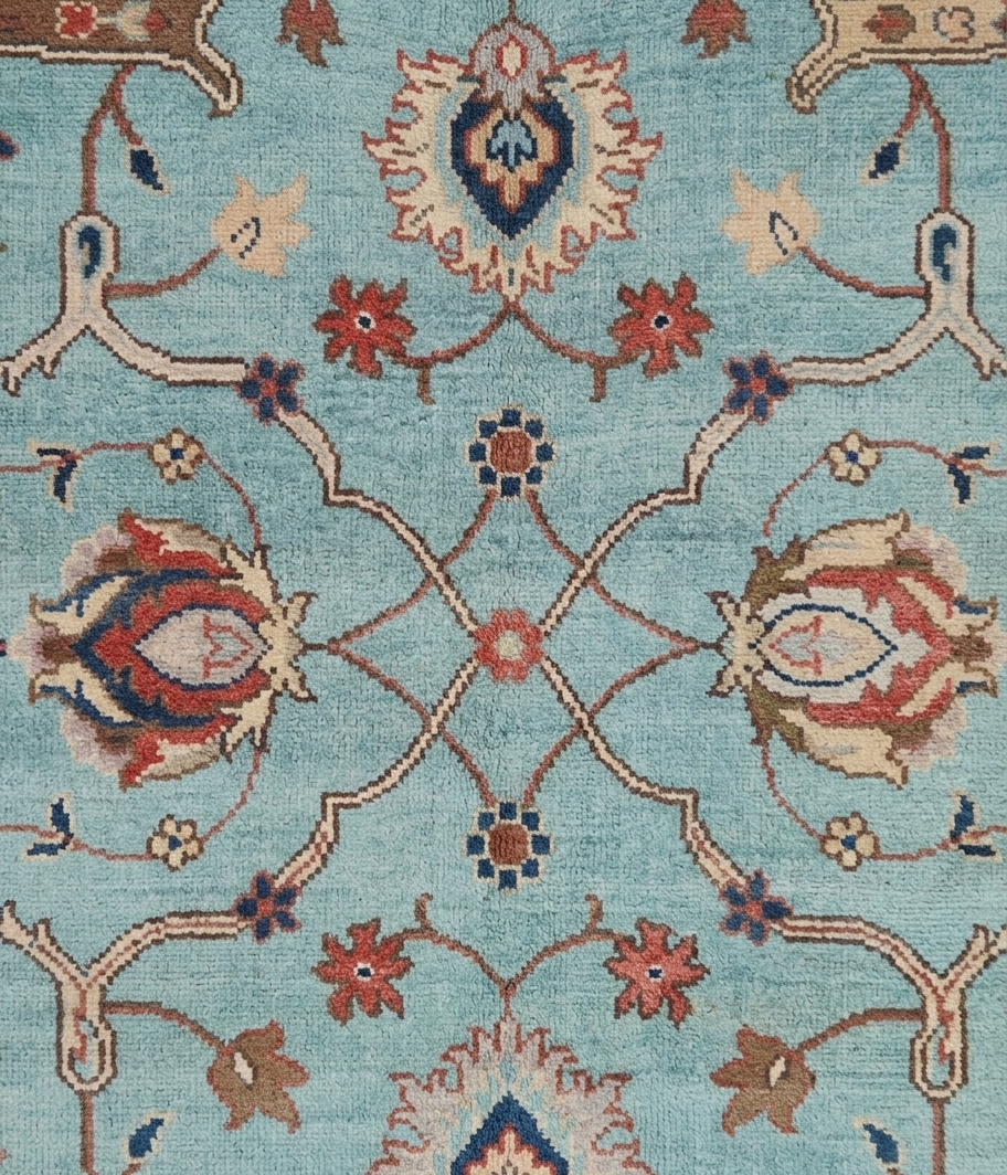 Blue Oushak Rug 8x10 Hand Knotted Wool Turkish Rug, Vintage Floral Area Rug, Light Blue Living Room Rug, Custom Size Rug