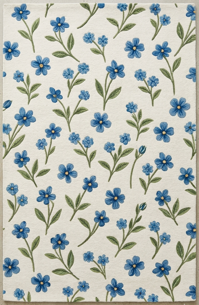 Elegant Hand Tufted Botanical Floral Rug – Soft Ivory Base with Wildflower Design | Modern Nature-Inspired Area Rug