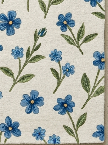 Elegant Hand Tufted Botanical Floral Rug – Soft Ivory Base with Wildflower Design | Modern Nature-Inspired Area Rug