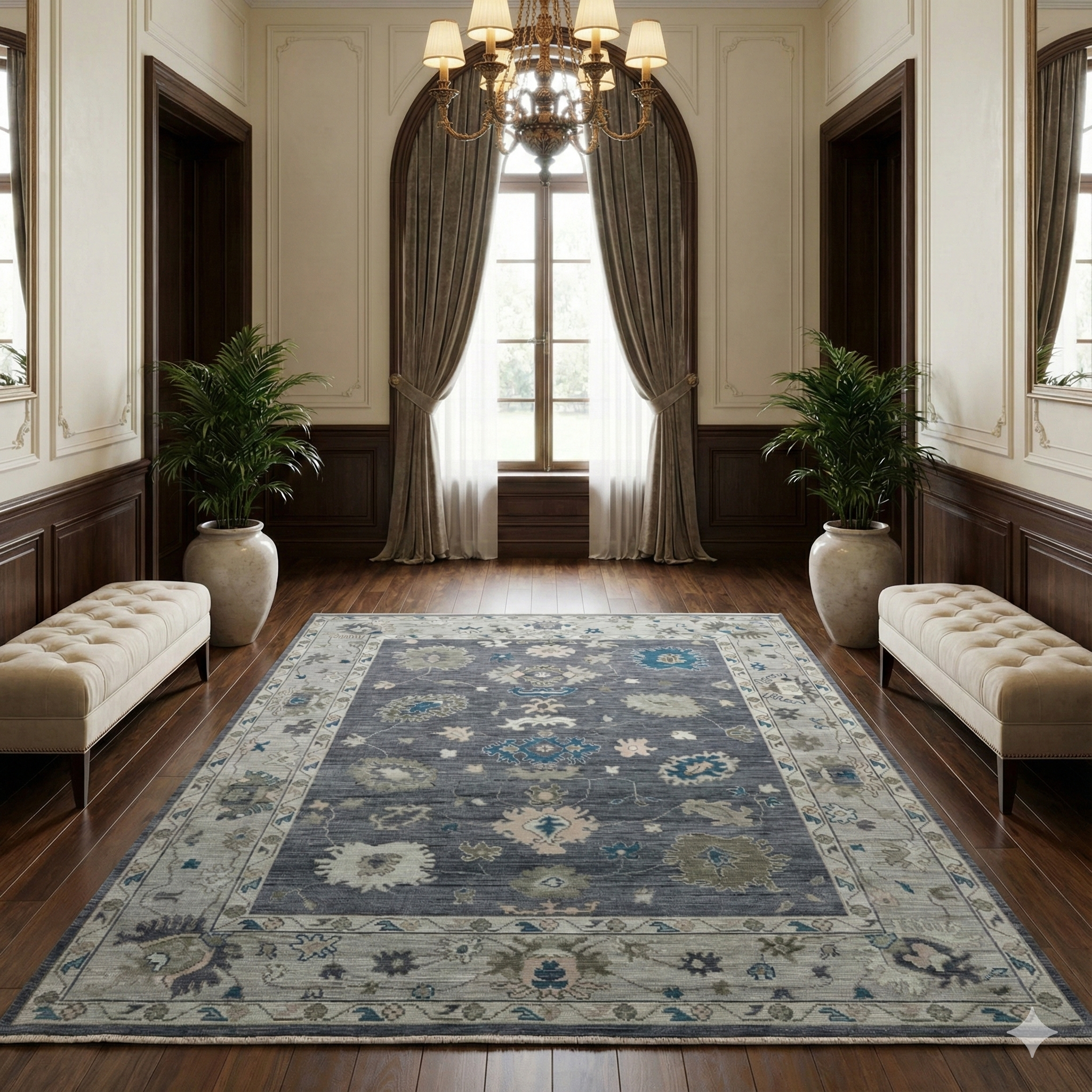 Hand-Knotted Oushak Wool Rug - Charcoal & Soft Gray Accents | Luxury Turkish Design by Rug Regalia