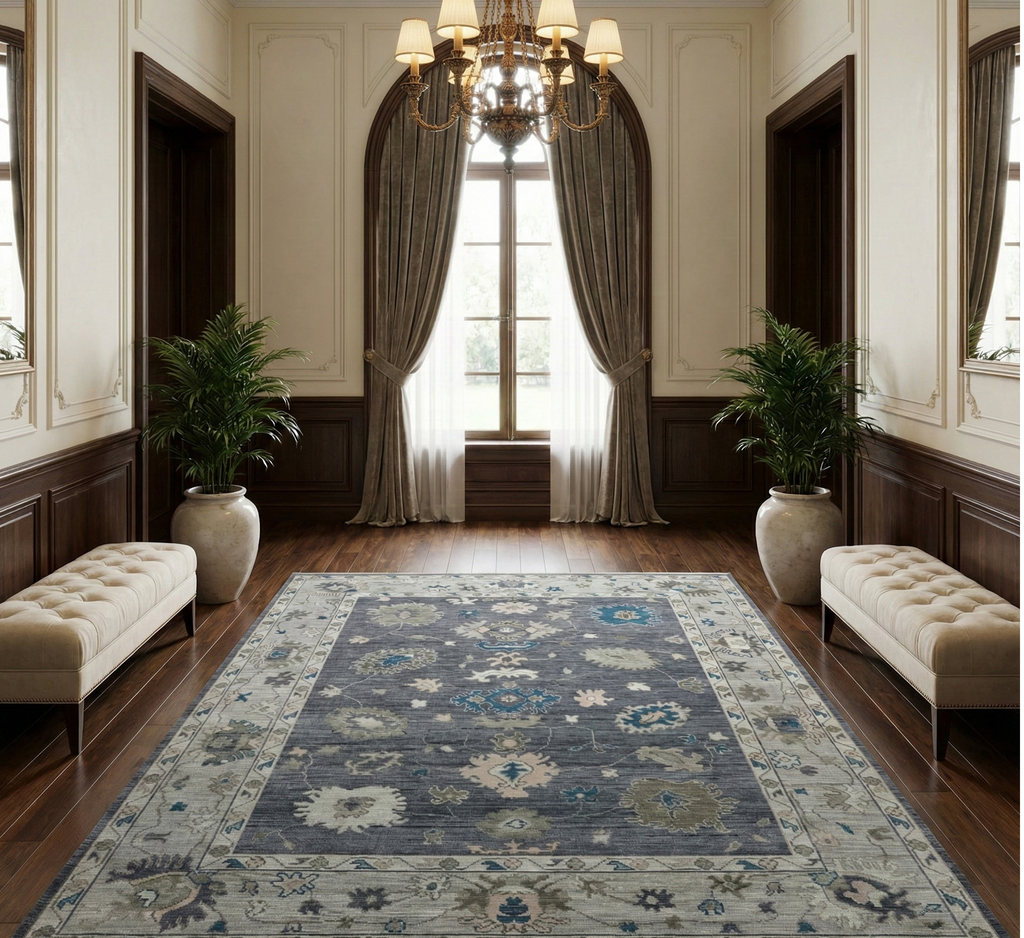 Hand-Knotted Oushak Wool Rug - Charcoal & Soft Gray Accents | Luxury Turkish Design by Rug Regalia