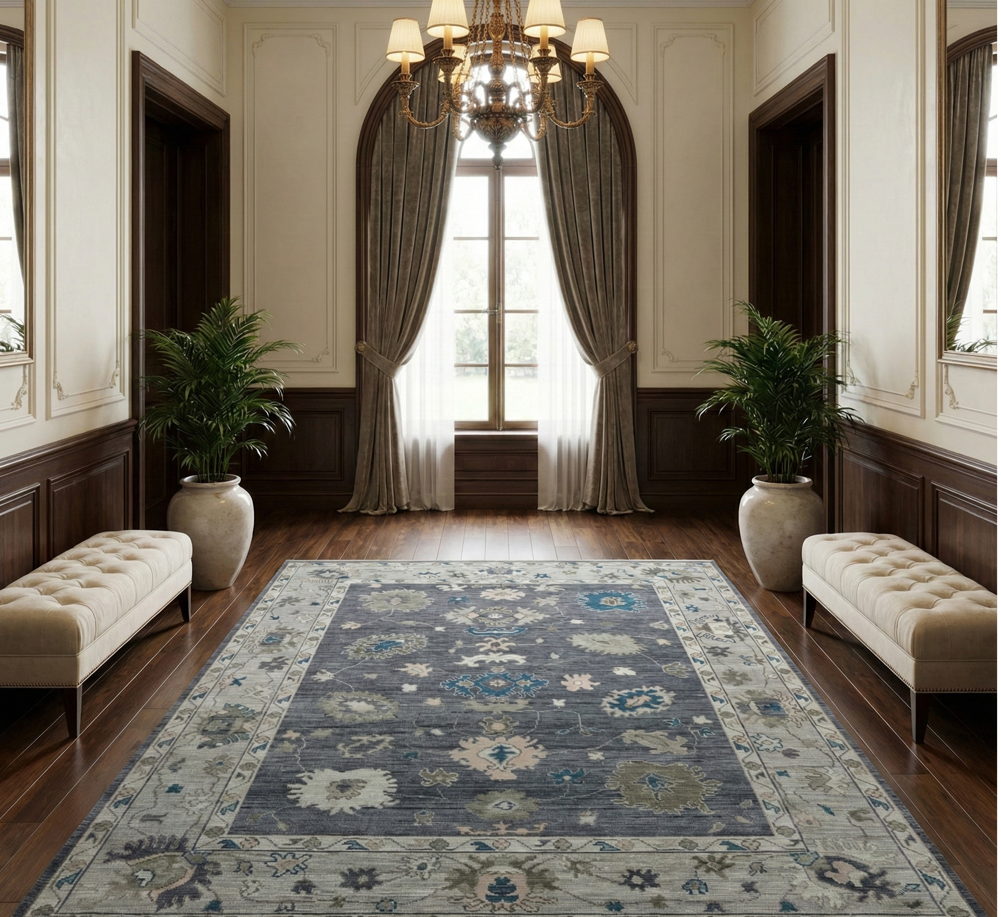 Hand-Knotted Oushak Wool Rug - Charcoal & Soft Gray Accents | Luxury Turkish Design by Rug Regalia