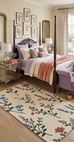 Elegant Hand Tufted Botanical Floral Rug – Soft Ivory Base with Wildflower Design | Modern Nature-Inspired Area Rug