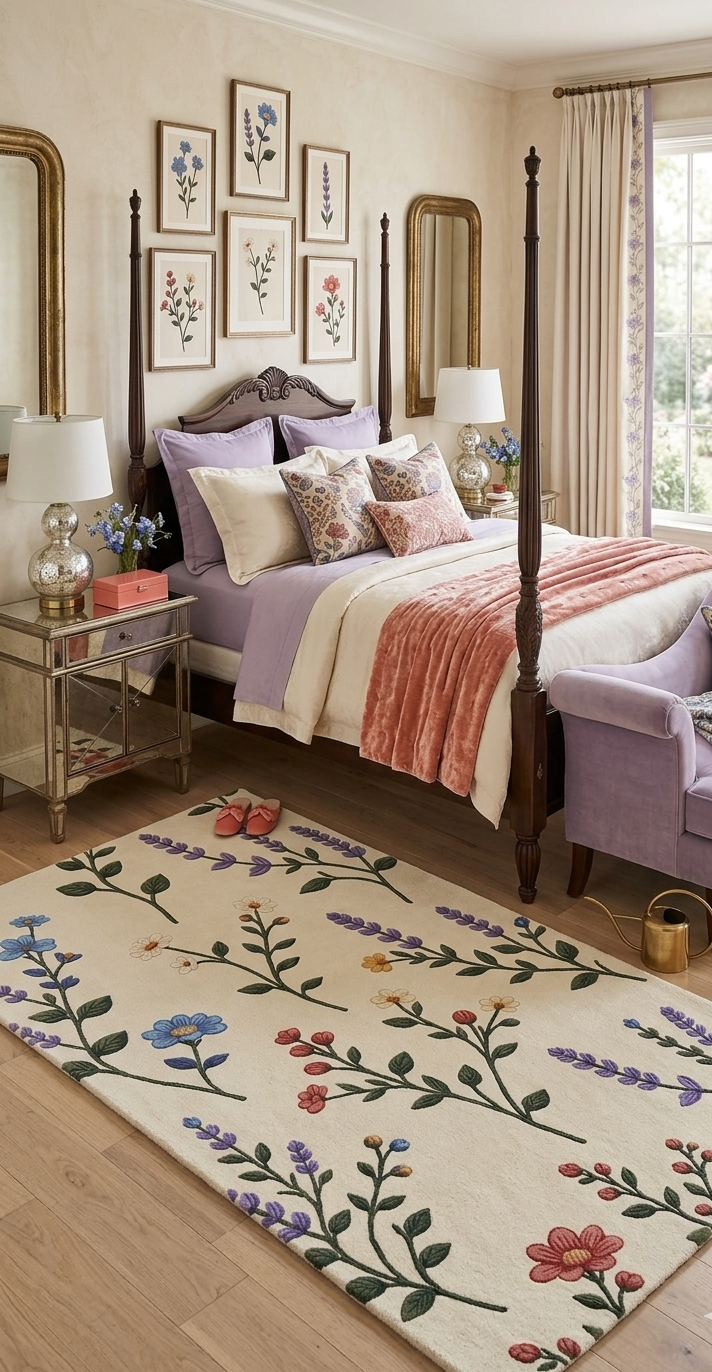 Elegant Hand Tufted Botanical Floral Rug – Soft Ivory Base with Wildflower Design | Modern Nature-Inspired Area Rug