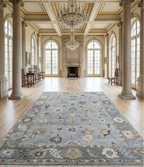 Gray Blue Oushak Rug, Hand Knotted Wool Rug, Vintage Turkish Style Carpet, 8x10 Area Rug, Living Room Bedroom Rug, Custom Size Available