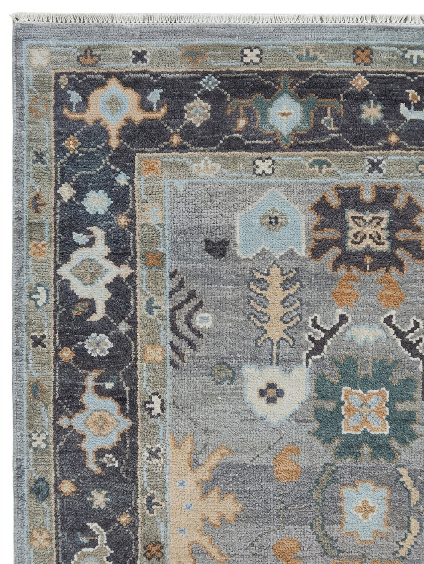 Hand Knotted Wool Oushak Rug, Turkish Style Geometric Carpet (8x10)