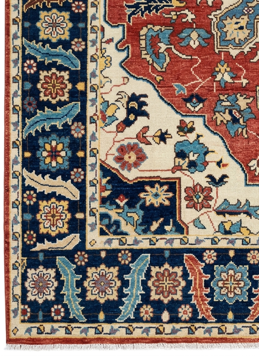 Red Blue Oushak Rug 8x10 Hand Knotted Wool Turkish Rug, Vintage Medallion Area Rug, Oriental Living Room Rug, Custom Size