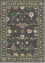 Charcoal Green Oushak Rug – Hand Knotted Wool Vintage Turkish Style 8x10 Area Rug