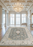 Blue Ivory Oushak Style Rug, Hand Knotted Wool Area Rug, Vintage Turkish Inspired Carpet, Living Room Rug 8x10, Custom Size Available