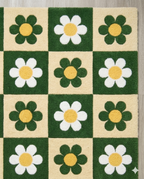 Retro Daisy Checkerboard Hand Tufted Rug – Green & Cream Floral Pattern | Modern Aesthetic Area Rug for Living Room Bedroom