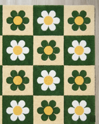 Retro Daisy Checkerboard Hand Tufted Rug – Green & Cream Floral Pattern | Modern Aesthetic Area Rug for Living Room Bedroom