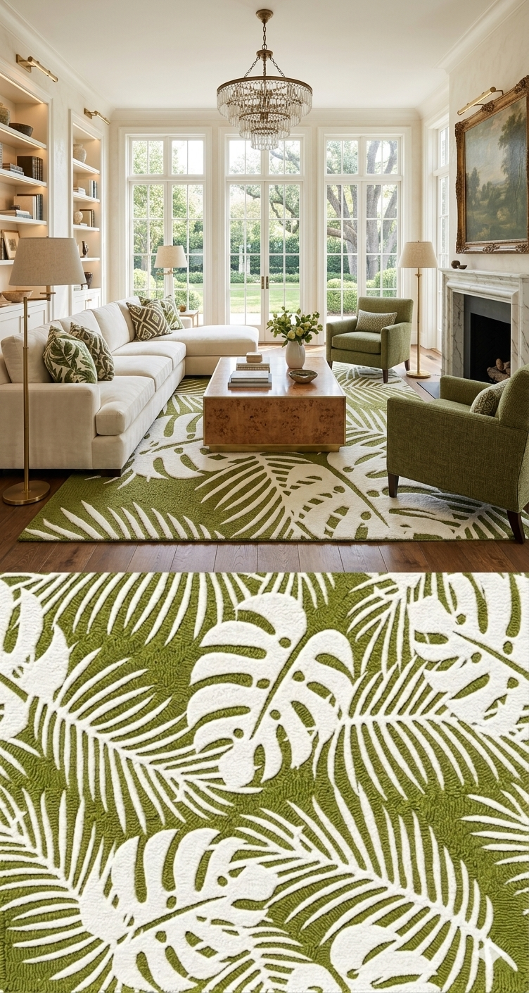 Verdant Isle | Wool & Viscose Tropical Palm Hand-Tufted Rug (8'x10') – Moss Green