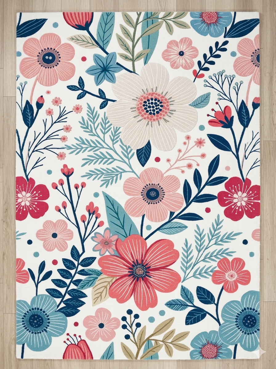 Elegant Hand Tufted Floral Rug – Soft Pastel Botanical Design | Modern Decorative Area Rug for Living Room & Bedroom