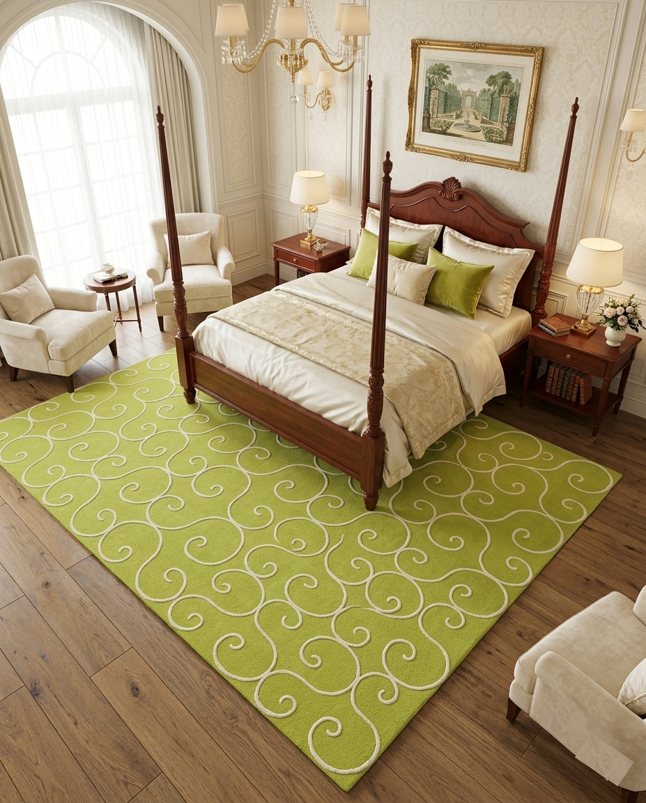 Rug Regalia Hand Tufted Wool Rug | Scroll Vine Pattern | Modern Decorative Design | 8x10 Ft | Lime Green & White
