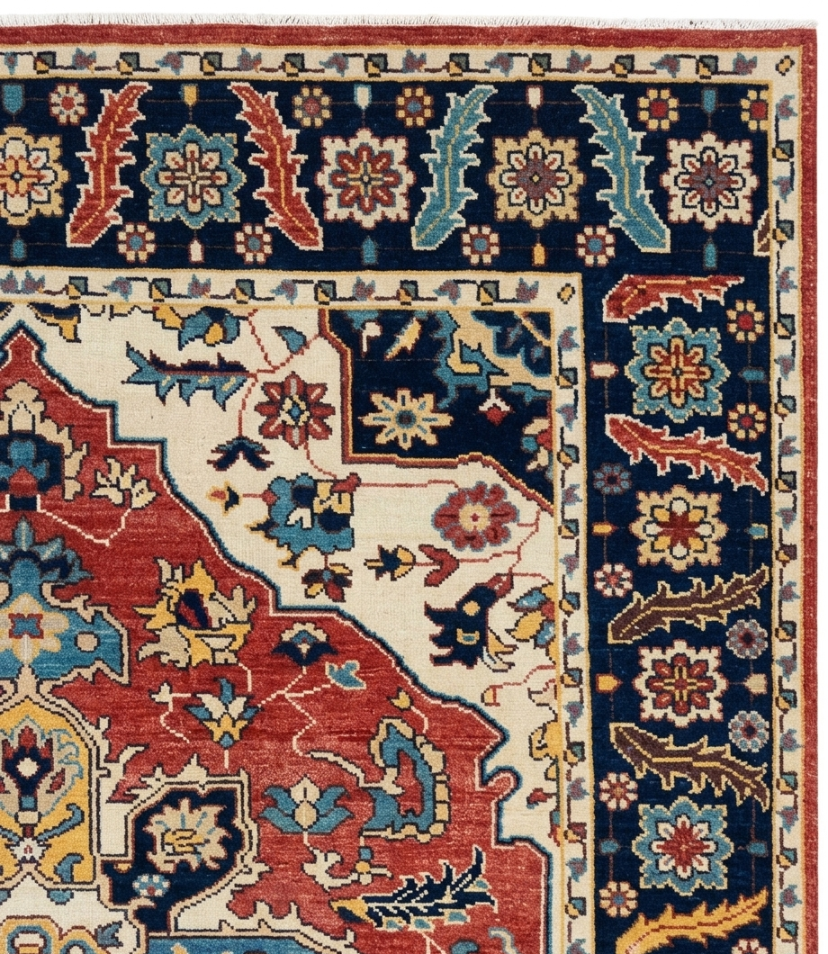 Red Blue Oushak Rug 8x10 Hand Knotted Wool Turkish Rug, Vintage Medallion Area Rug, Oriental Living Room Rug, Custom Size