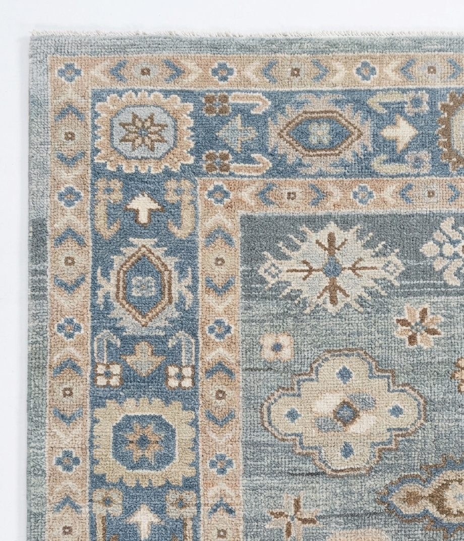 Soft Blue & Ivory Vintage Turkish Style Wool Rug, Handmade Traditional Oriental Carpet for Living Room, Bedroom Custom Size Rug hand knotted