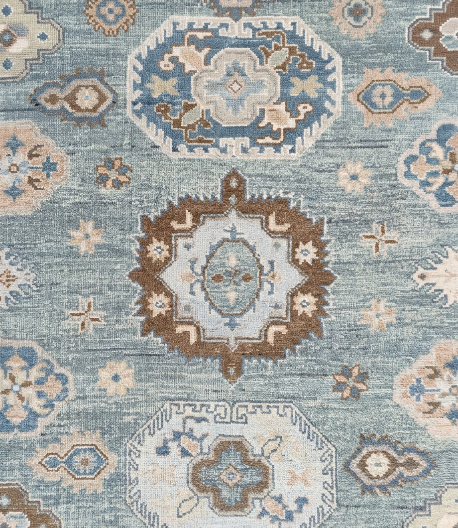 Soft Blue & Ivory Vintage Turkish Style Wool Rug, Handmade Traditional Oriental Carpet for Living Room, Bedroom Custom Size Rug hand knotted