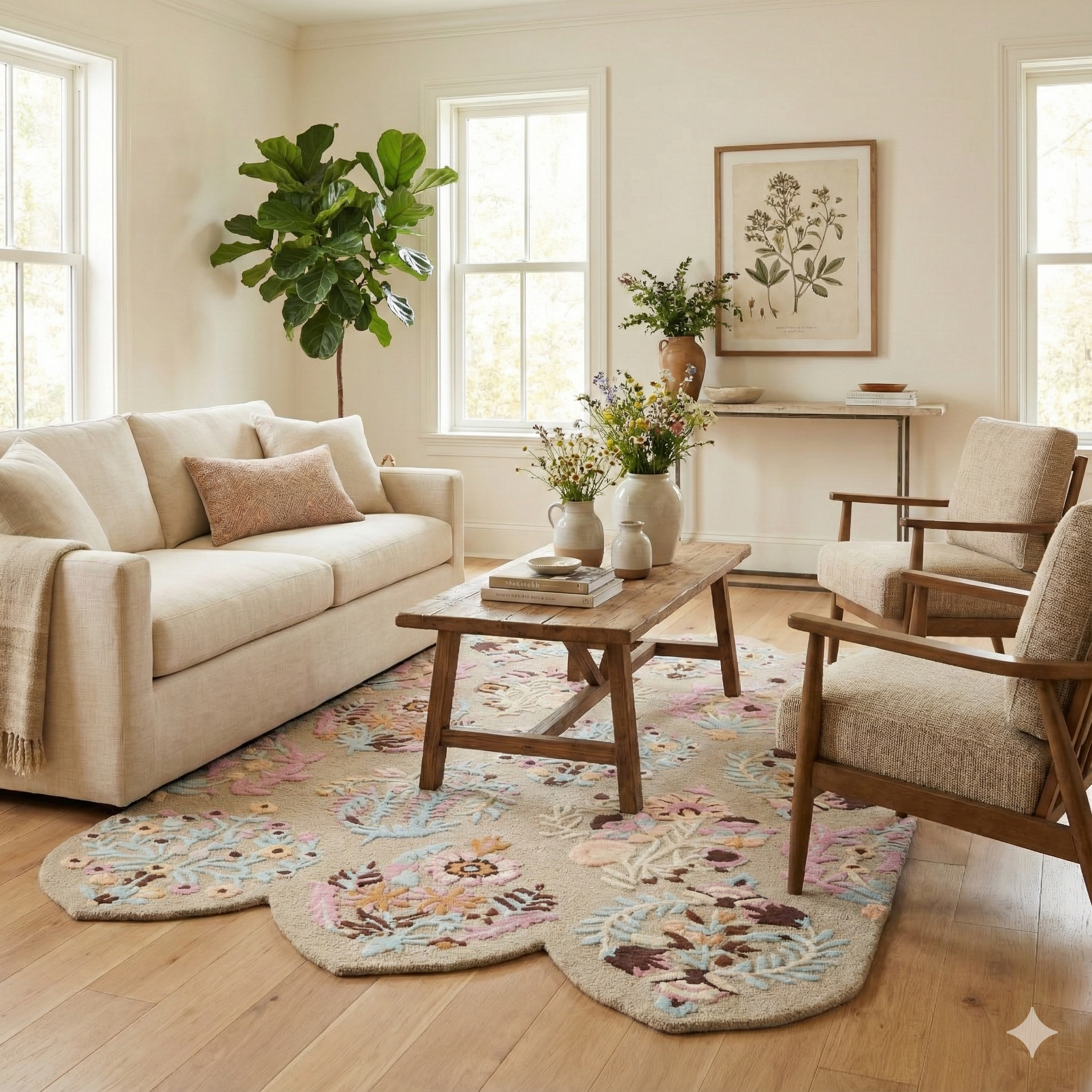 Blossom Medallion Hand-Tufted Wool Rug – Pastel Garden Design