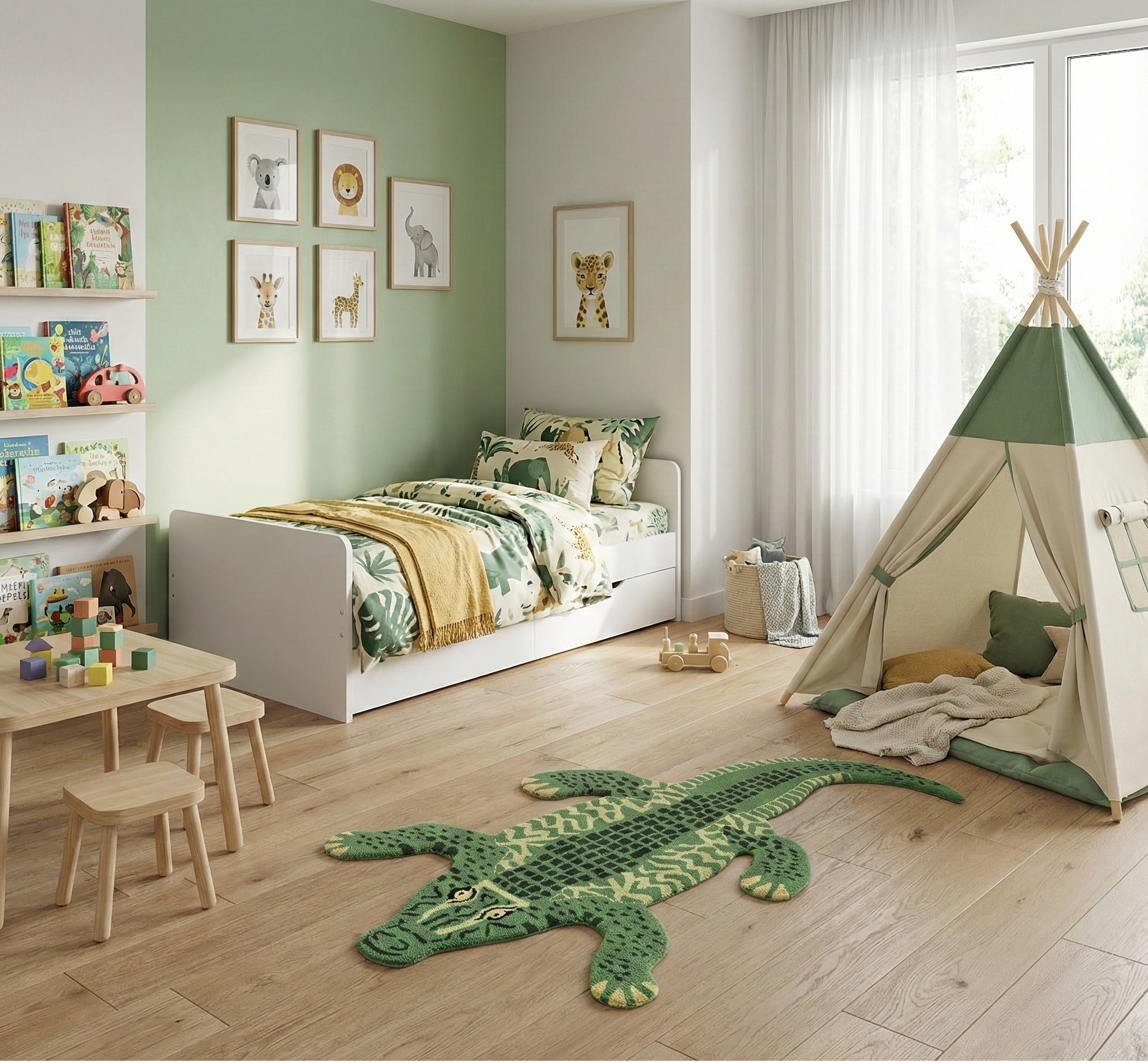 Hand-Tufted Crocodile Rug - Playful Green Animal-Shaped Rug | Kids Room & Nursery Rug by Rug Regalia