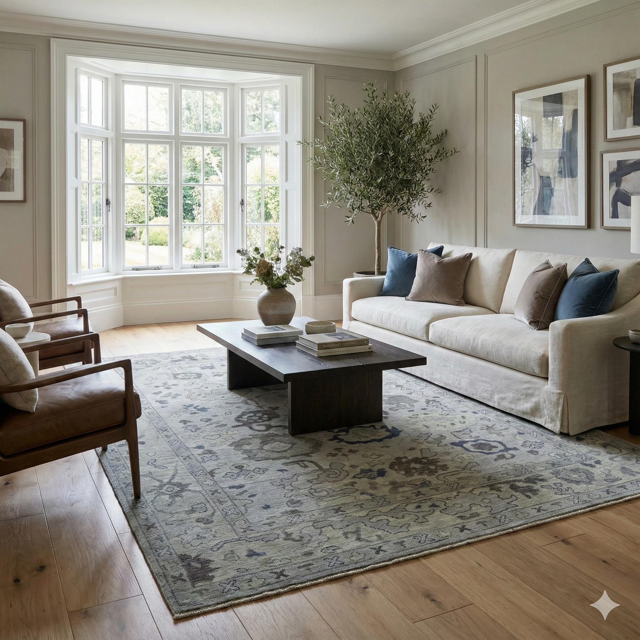 Hand-Knotted Oushak Wool Rug - Misty Gray & Olive Tones | Luxury Handmade Turkish Carpet by Rug Regalia