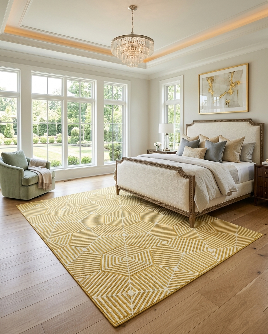 Loom & Hearth | 100% Wool Arched Maze Hand-Tufted Rug (8'x10') – Mustard Gold