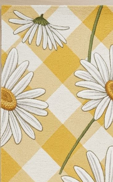 Golden Daisy Gingham" Artisan Hand-Tufted Wool Rug