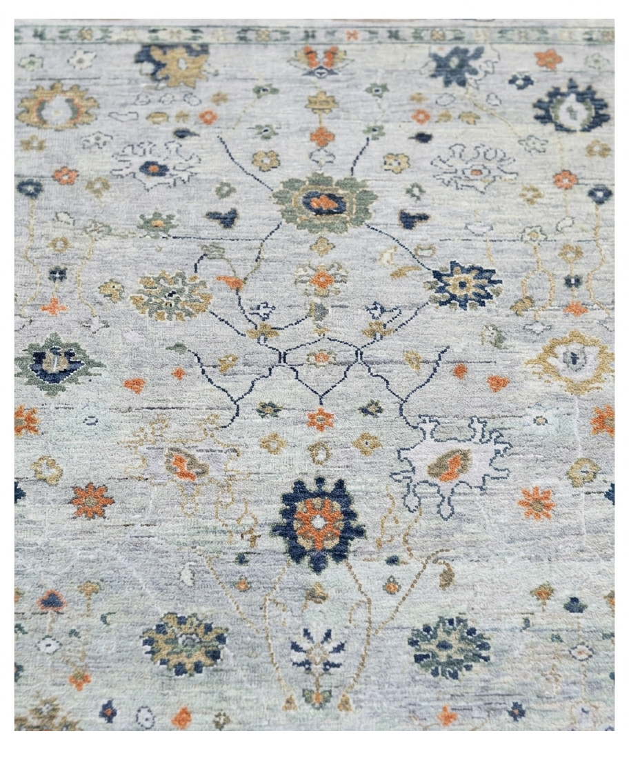 Hand-Knotted Light Grey & Silver Artisan Rug 9x12 feet