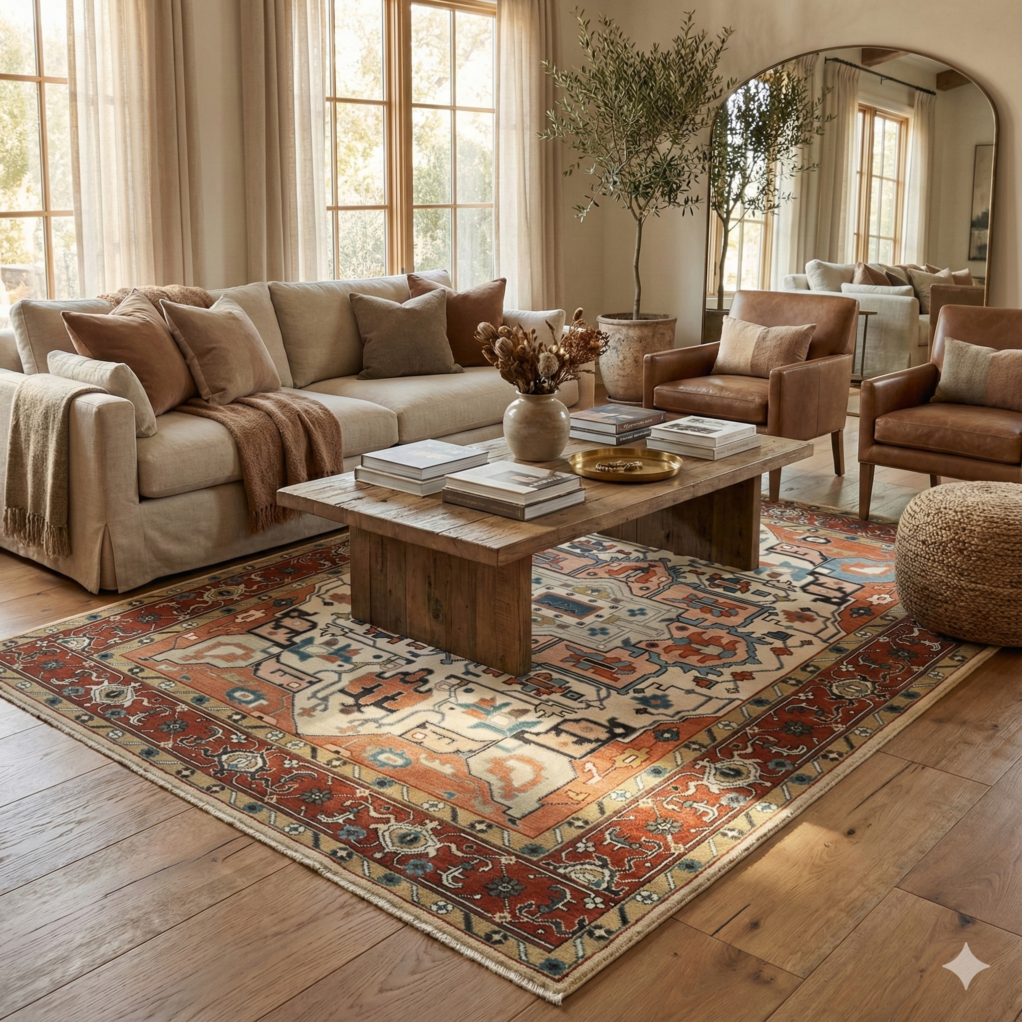 Hand-Knotted Heriz Oushak Wool Rug Ð Multicolor Geometric Medallion Design | Artisan Handmade Carpet by Rug Regalia