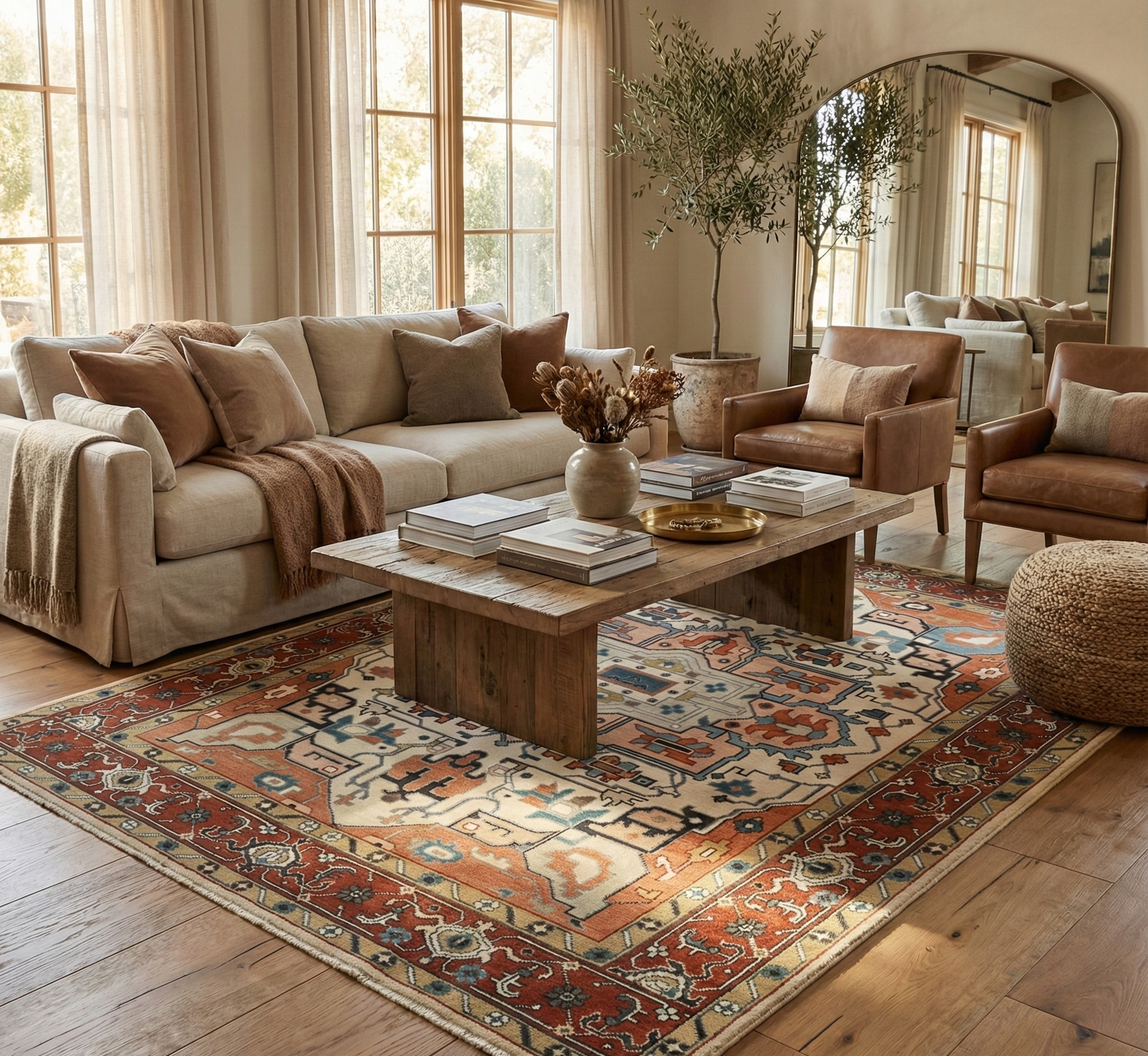 Hand-Knotted Heriz Oushak Wool Rug Ð Multicolor Geometric Medallion Design | Artisan Handmade Carpet by Rug Regalia