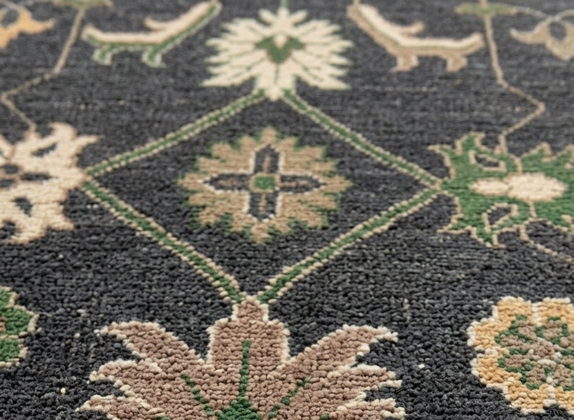 Charcoal Green Oushak Rug – Hand Knotted Wool Vintage Turkish Style 8x10 Area Rug
