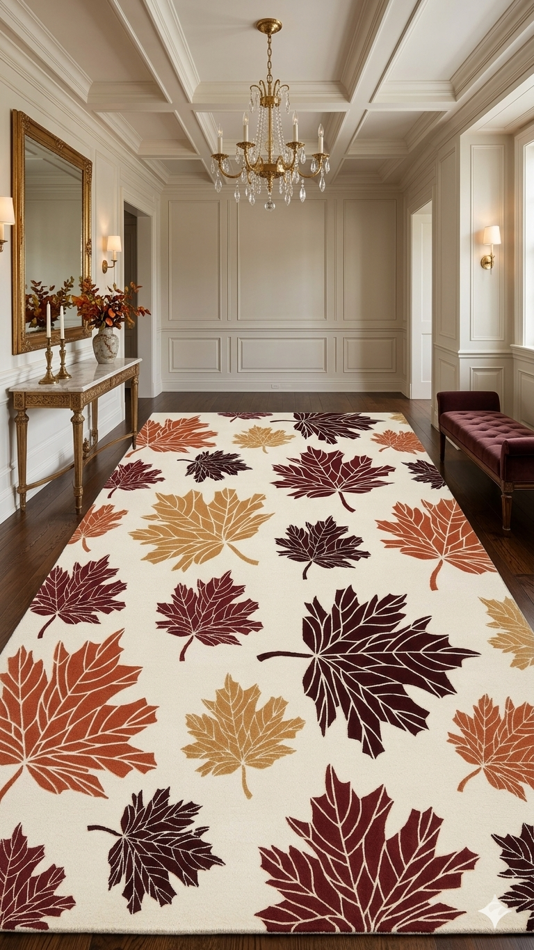 Autumn Leaves Hand Tufted Rug – Warm Fall Maple Leaf Design | Ivory Base Modern Nature-Inspired Area Rug