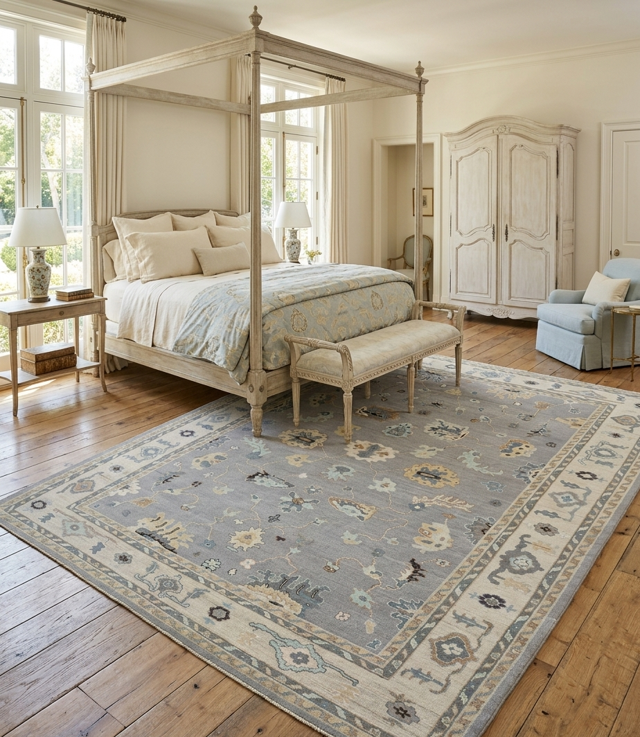 Luxury Hand-Knotted Silver Grey & Ivory Rug