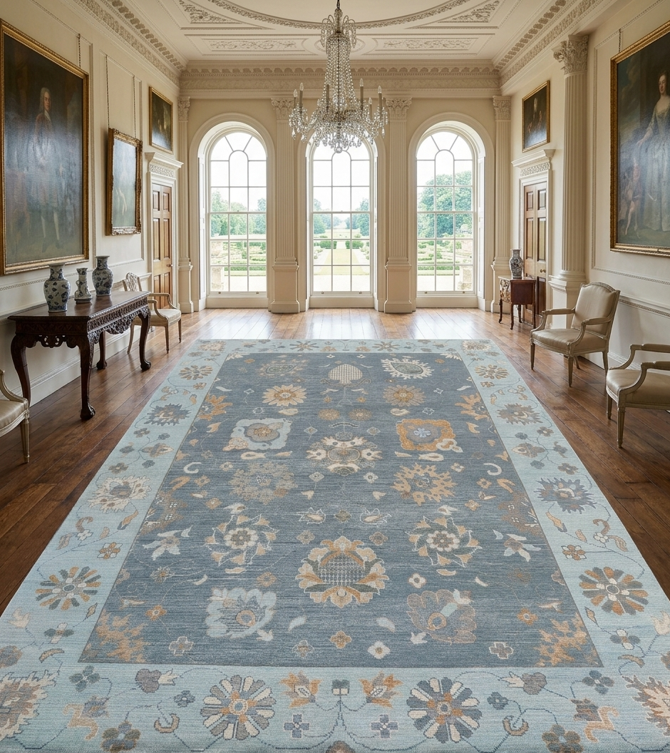 Blue & Ivory Vintage Turkish Style Carpet, Wool Handmade Oriental Area Rug, Floral Medallion Rug, Custom Size Rugs Regalia hand knotted rugs