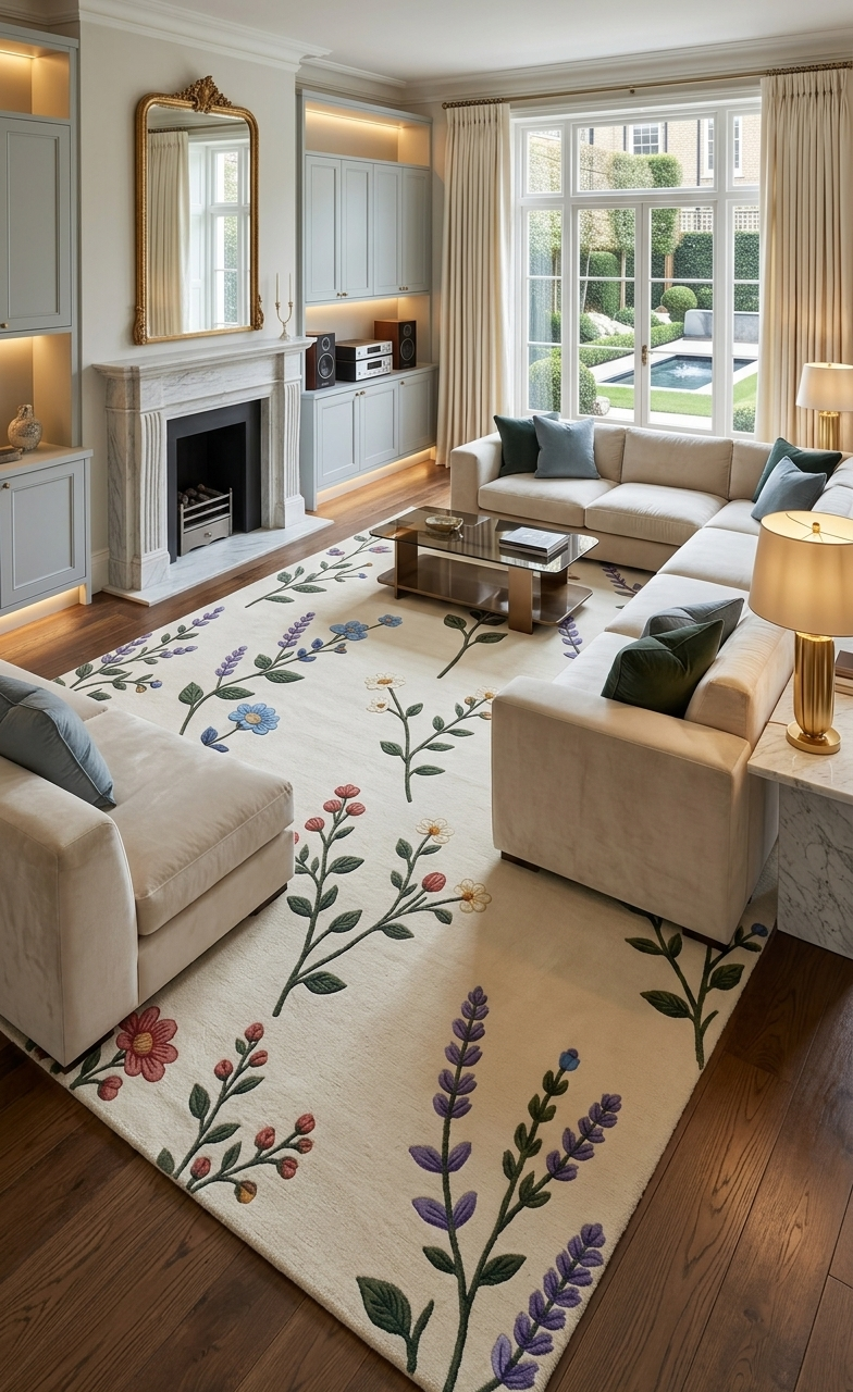 Elegant Hand Tufted Botanical Floral Rug – Soft Ivory Base with Wildflower Design | Modern Nature-Inspired Area Rug