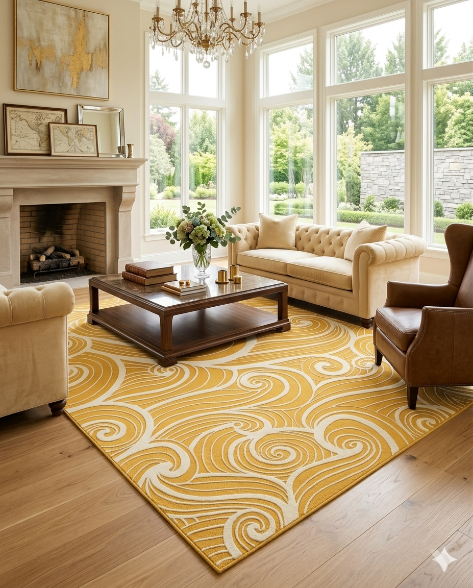 Loom & Hearth | 100% Wool Arched Maze Hand-Tufted Rug (8'x10') – Mustard Gold
