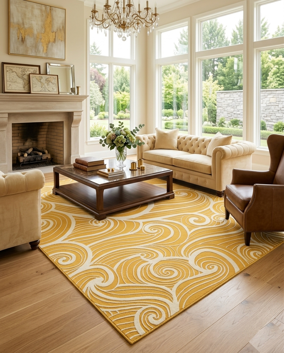 Loom & Hearth | 100% Wool Arched Maze Hand-Tufted Rug (8'x10') – Mustard Gold