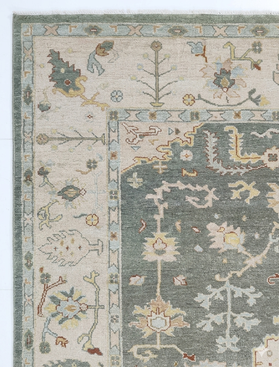 Blue Ivory Oushak Style Rug, Hand Knotted Wool Area Rug, Vintage Turkish Inspired Carpet, Living Room Rug 8x10, Custom Size Available