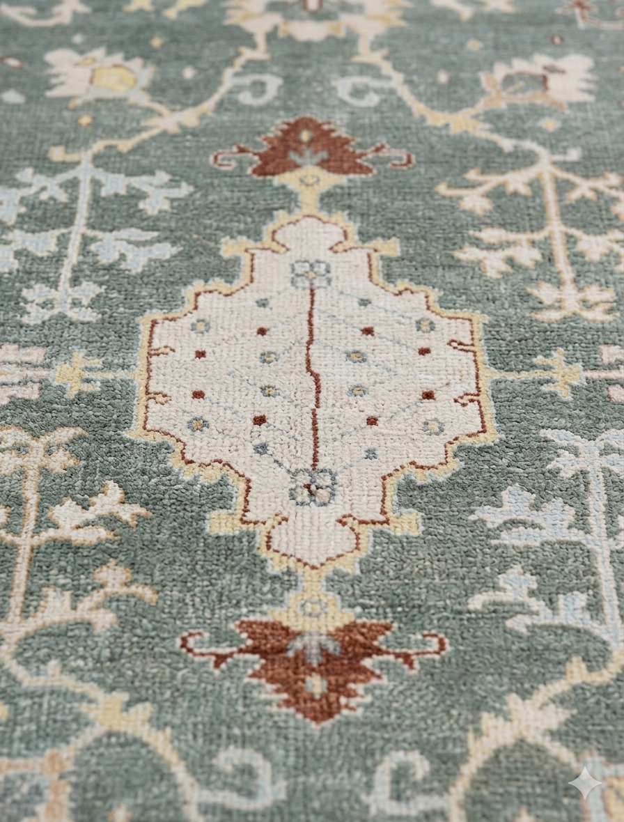 Blue Ivory Oushak Style Rug, Hand Knotted Wool Area Rug, Vintage Turkish Inspired Carpet, Living Room Rug 8x10, Custom Size Available