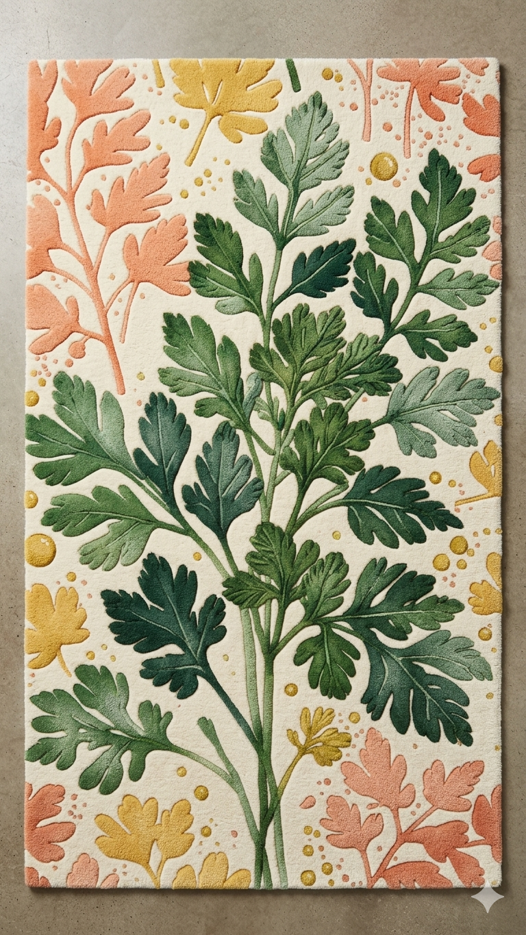 Artisanal Hand-Tufted Botanical Rug: A Plush Herb Garden Underfoot