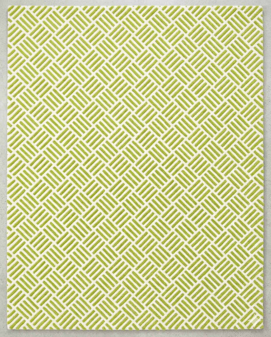 Rug Regalia Hand Tufted Wool Geometric Lattice Pattern Rug, Modern Linear Design, 8x10 ft, Green & Ivory