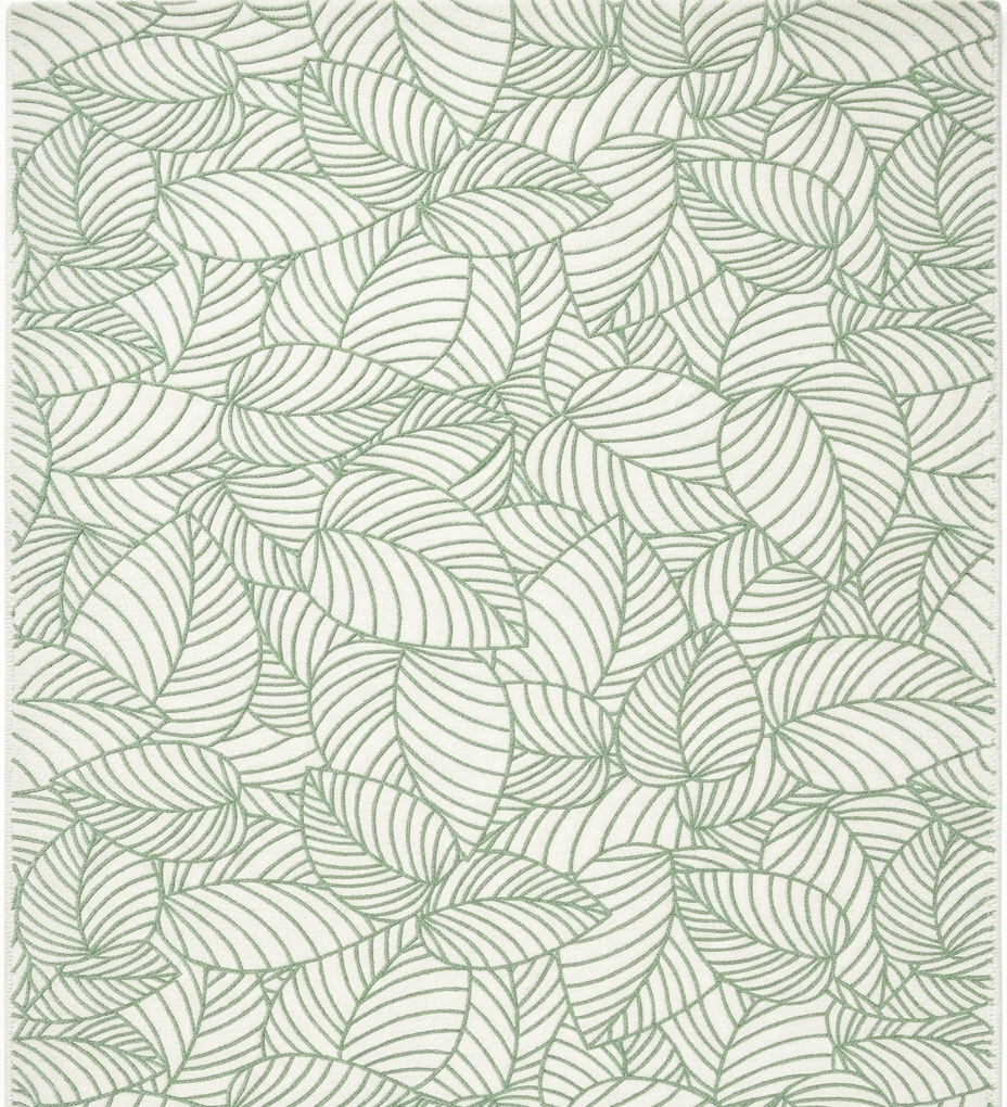 Rug Regalia Hand Tufted Wool Botanical Leaf Pattern Rug, Modern Nature Design, 8x10 ft, Green & Ivory